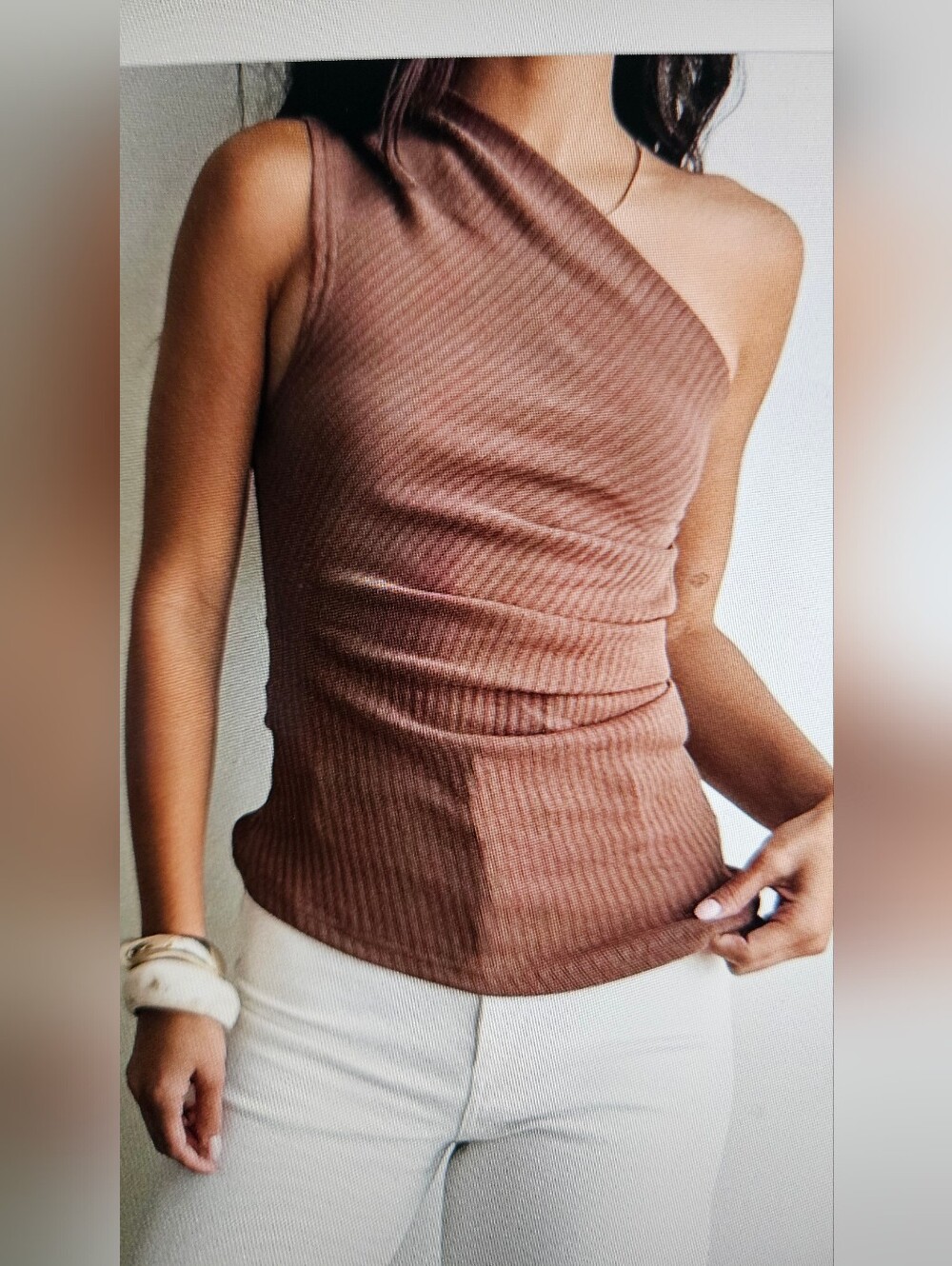Stitch & Feather Diem Ribbed One Shoulder Top Small